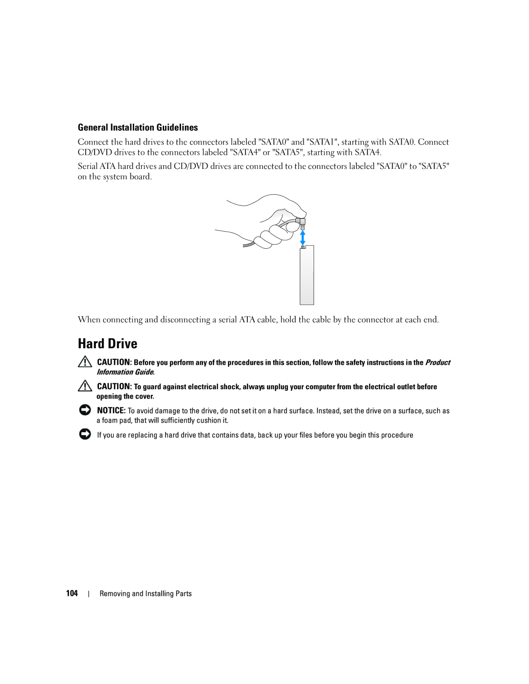 Dell YH242 owner manual Hard Drive, General Installation Guidelines, 104 