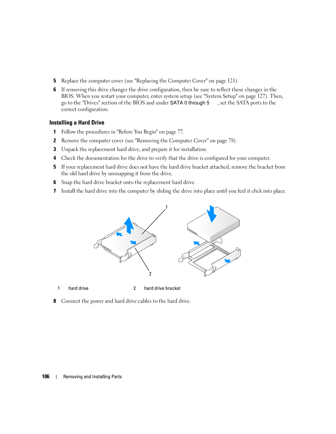 Dell YH242 owner manual Installing a Hard Drive, 106 