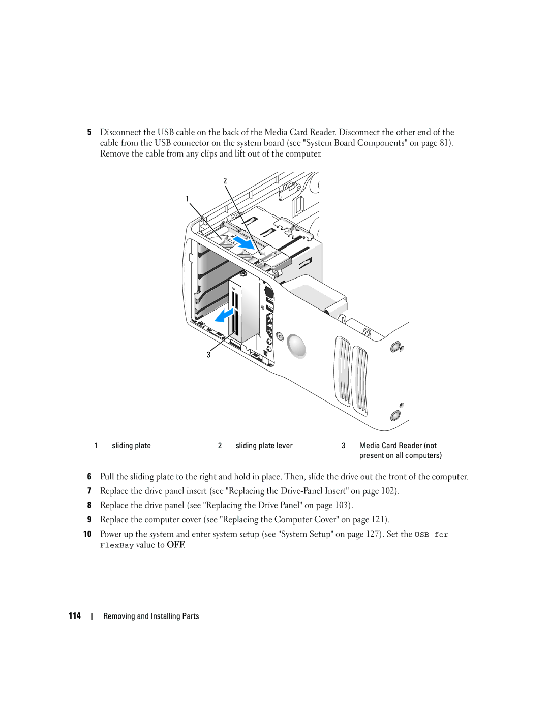 Dell YH242 owner manual 114, Sliding plate Sliding plate lever 