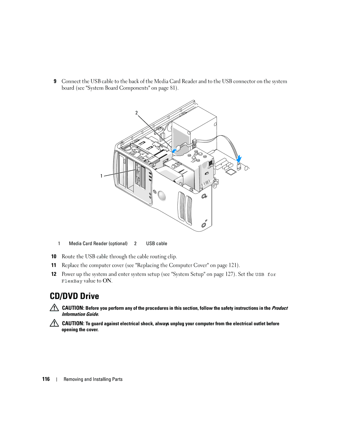 Dell YH242 owner manual CD/DVD Drive, 116, Media Card Reader optional 