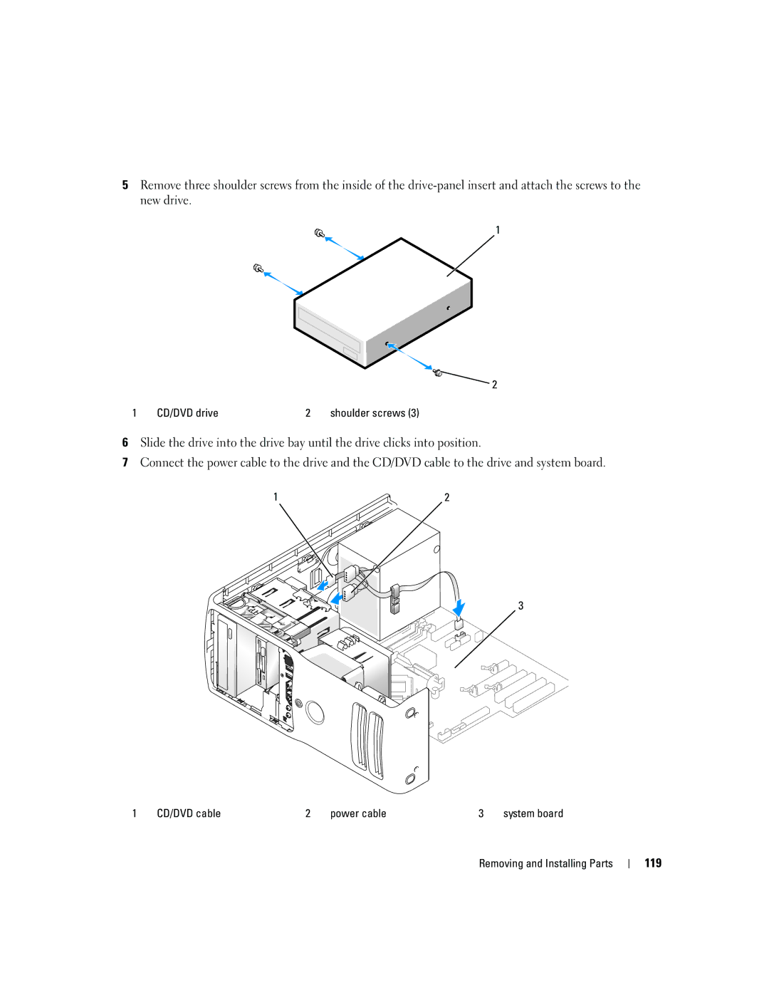 Dell YH242 owner manual 119, CD/DVD drive, CD/DVD cable Power cable 