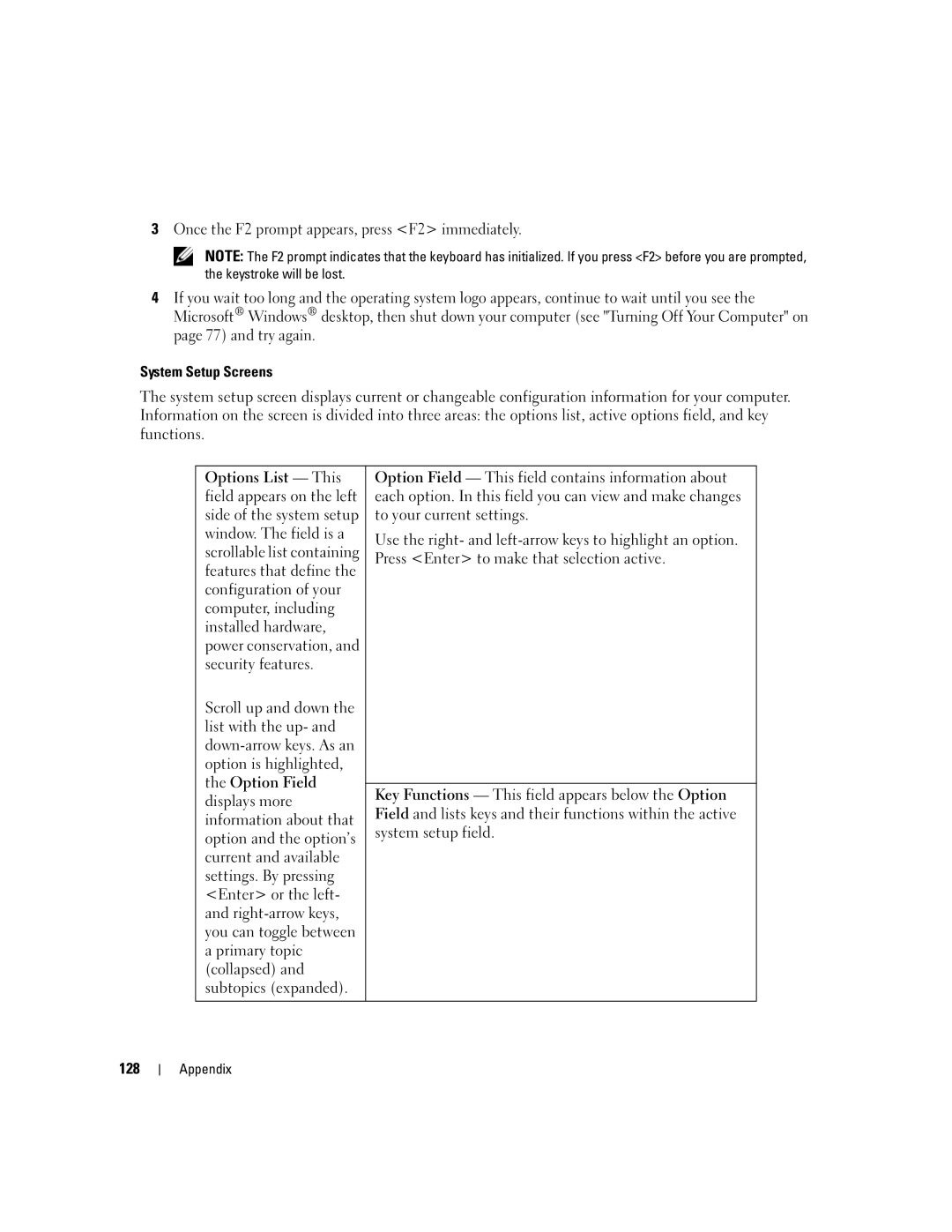 Dell YH242 owner manual System Setup Screens, 128 