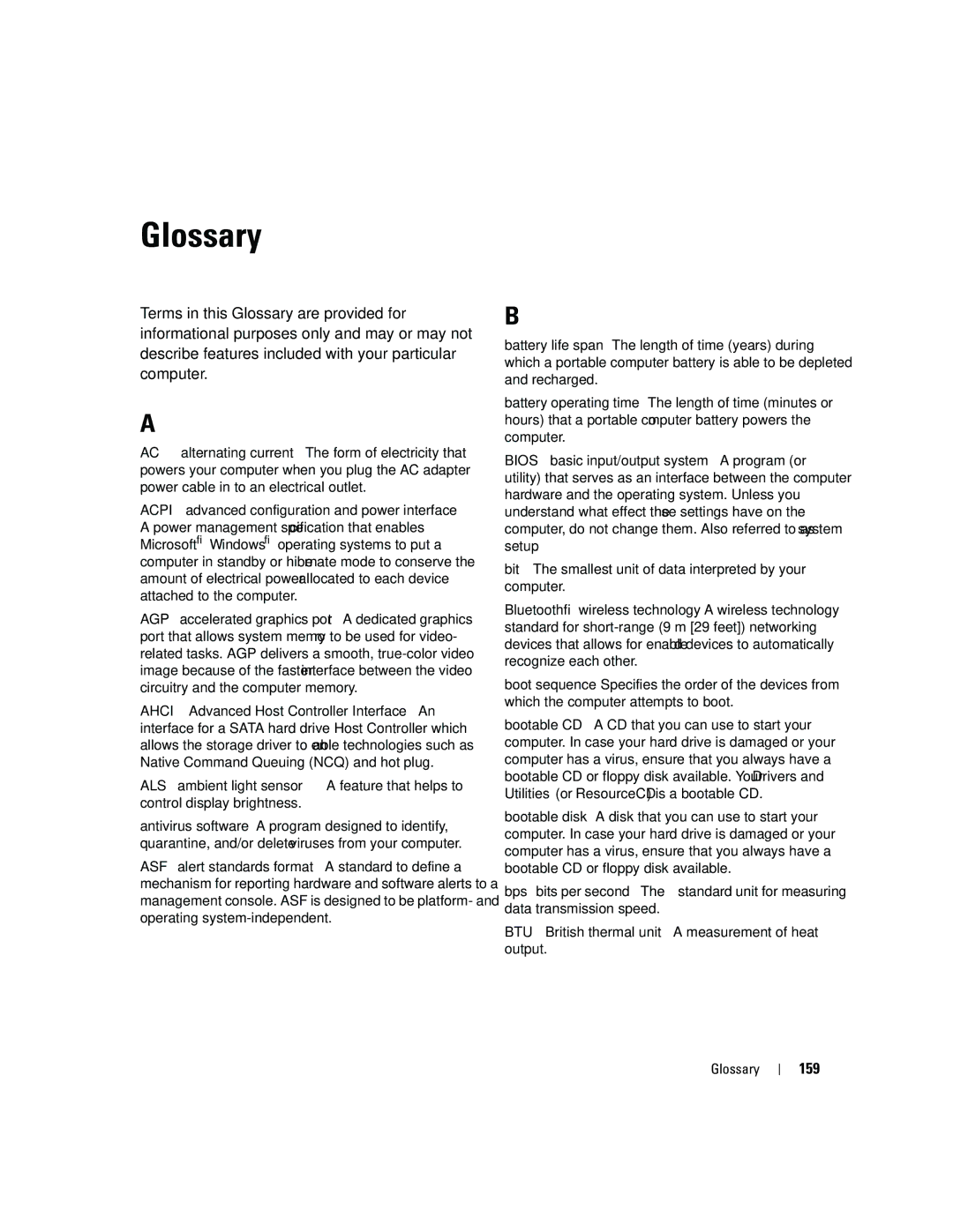 Dell YH242 owner manual 159, Glossary 