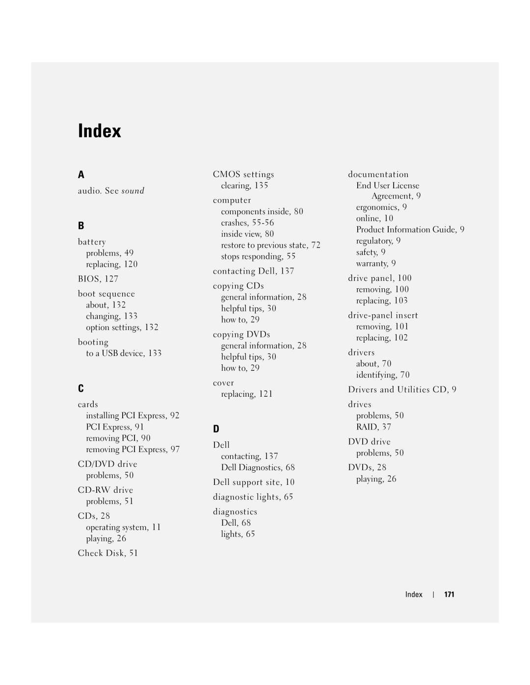 Dell YH242 owner manual Index 171 