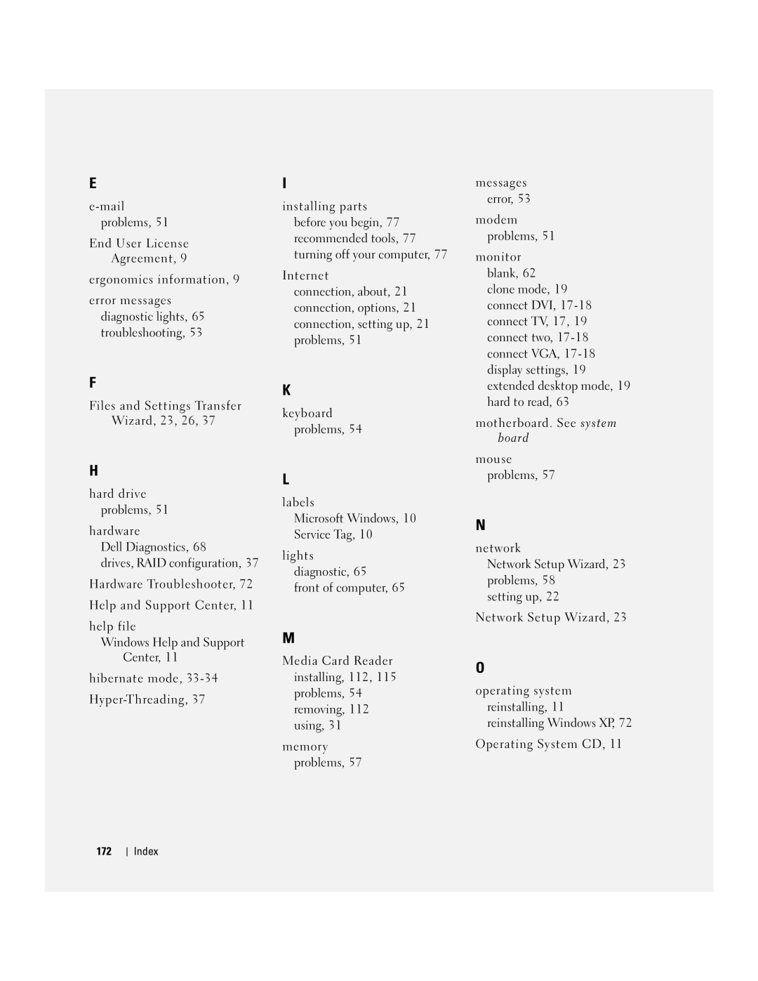 Dell YH242 owner manual Index 