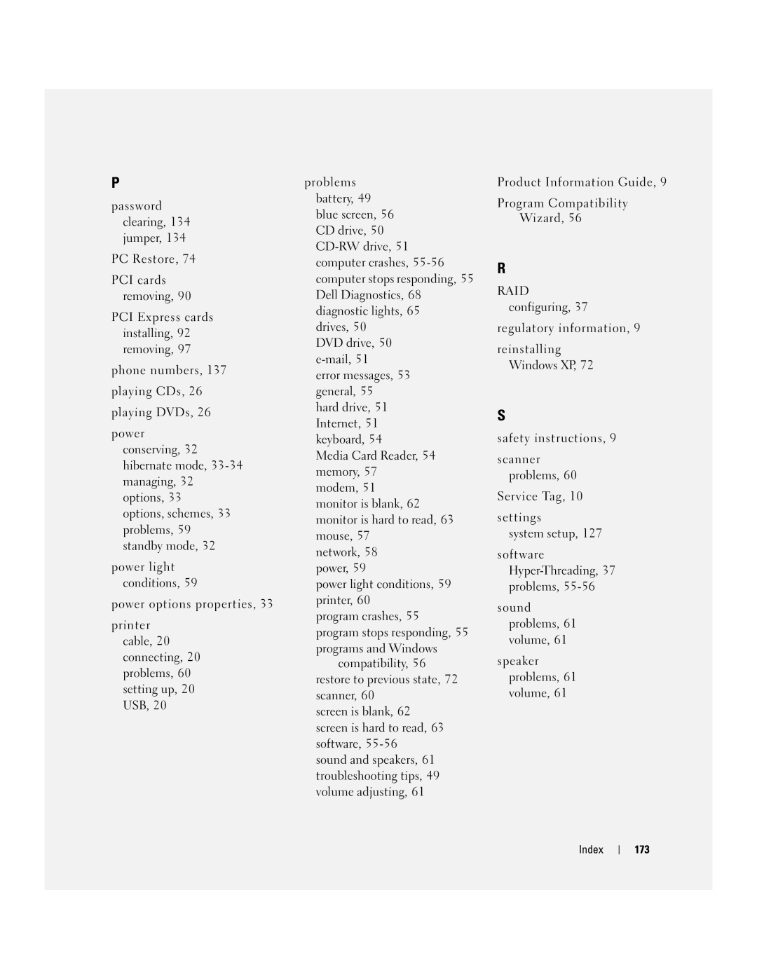 Dell YH242 owner manual Index 173 