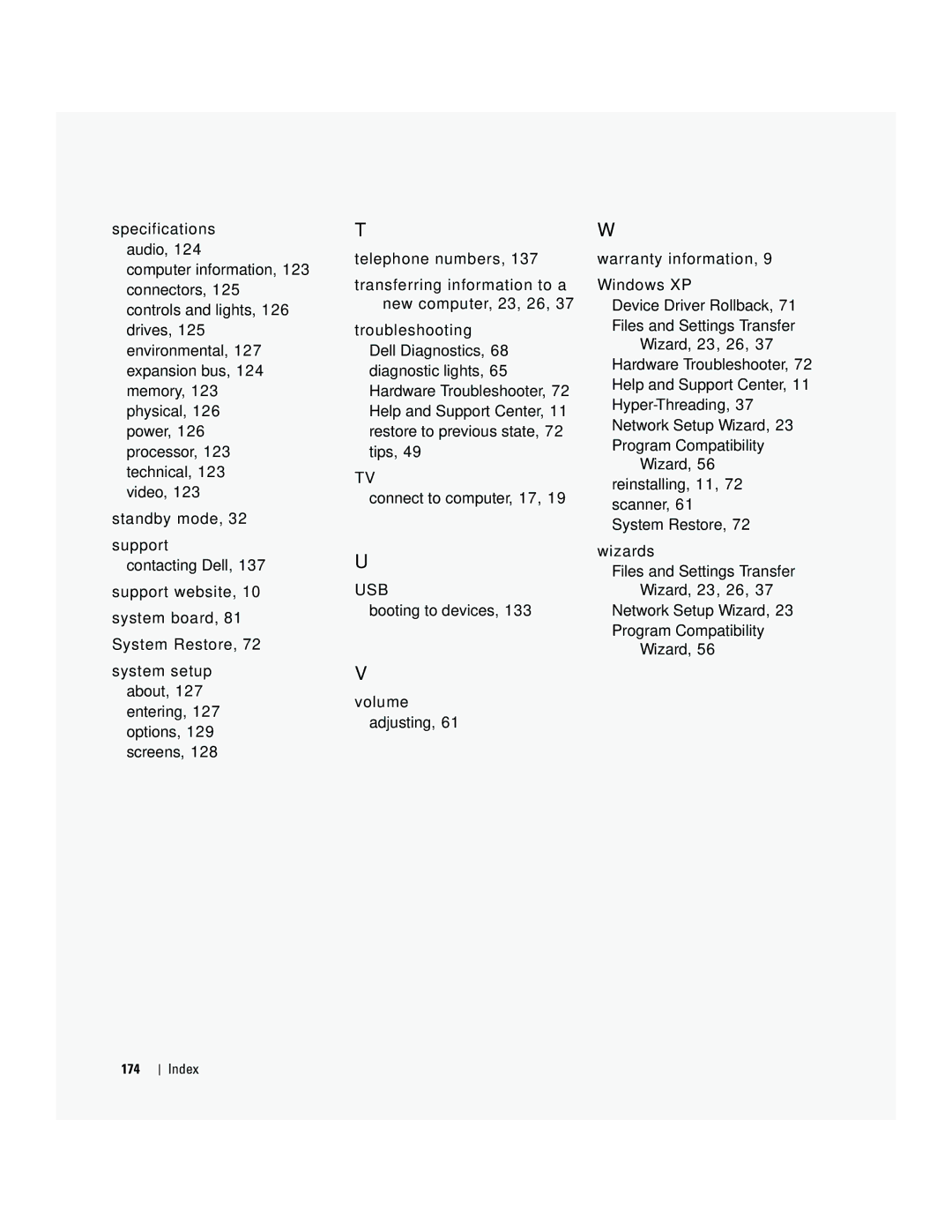 Dell YH242 owner manual Usb, Index 