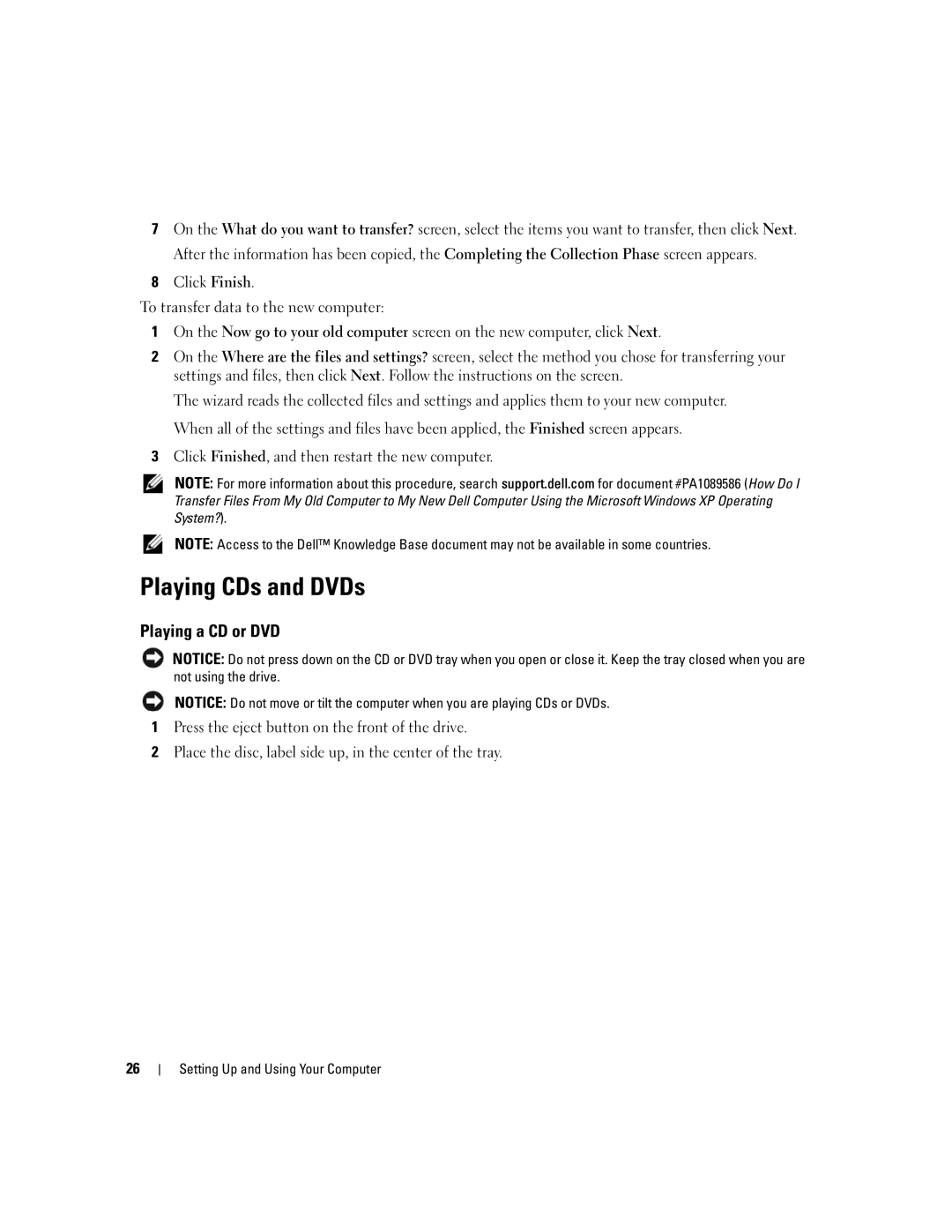 Dell YH242 owner manual Playing CDs and DVDs, Playing a CD or DVD 