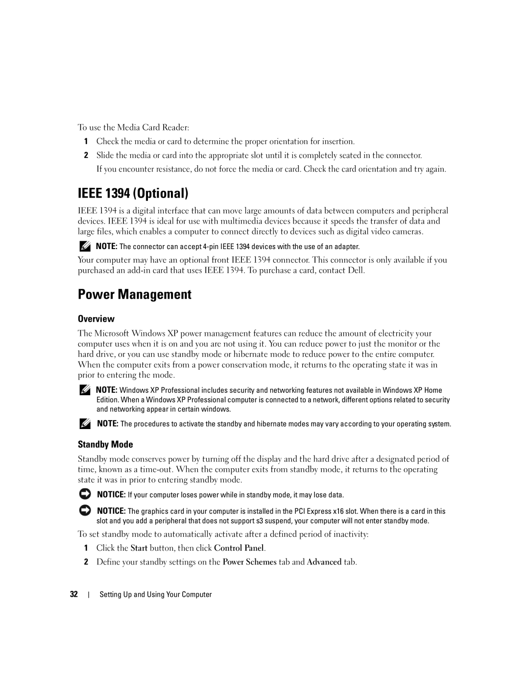 Dell YH242 owner manual Ieee 1394 Optional, Power Management, Overview, Standby Mode 