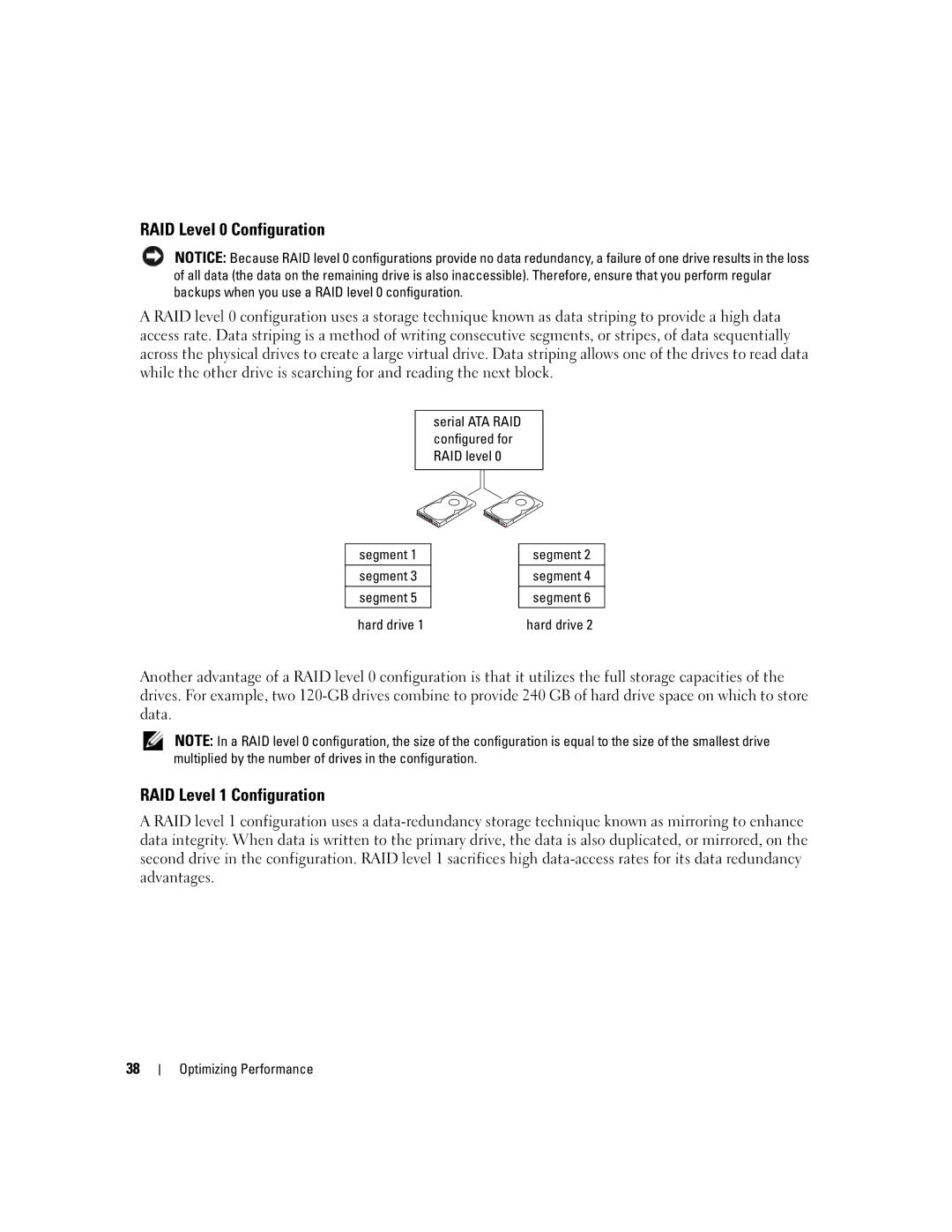 Dell YH242 owner manual RAID Level 0 Configuration, RAID Level 1 Configuration, Segment Hard drive 