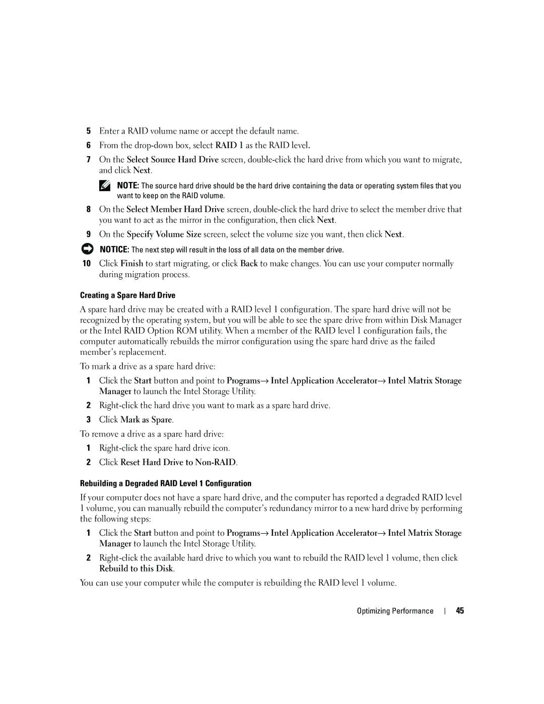 Dell YH242 owner manual Creating a Spare Hard Drive, Rebuilding a Degraded RAID Level 1 Configuration 