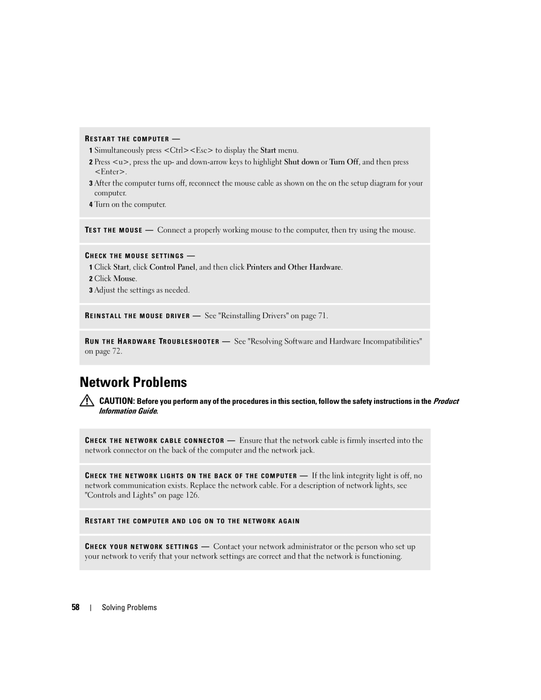 Dell YH242 owner manual Network Problems 