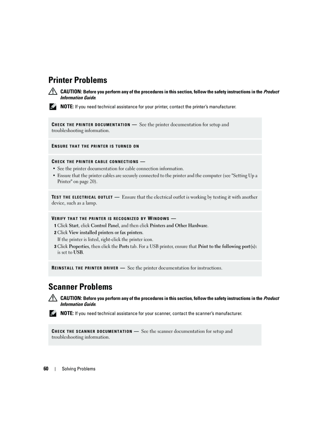 Dell YH242 owner manual Printer Problems, Scanner Problems 