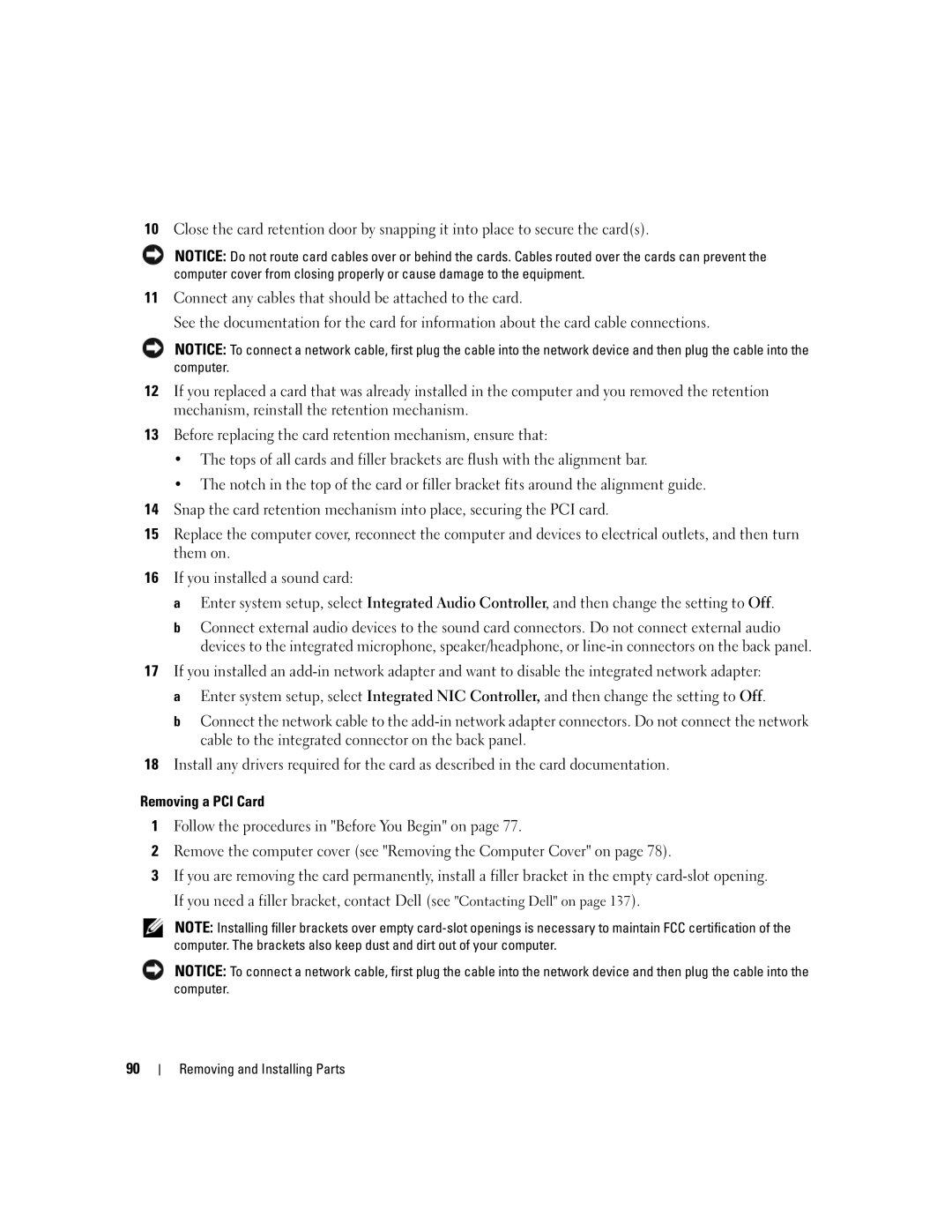 Dell YH242 owner manual Removing a PCI Card 