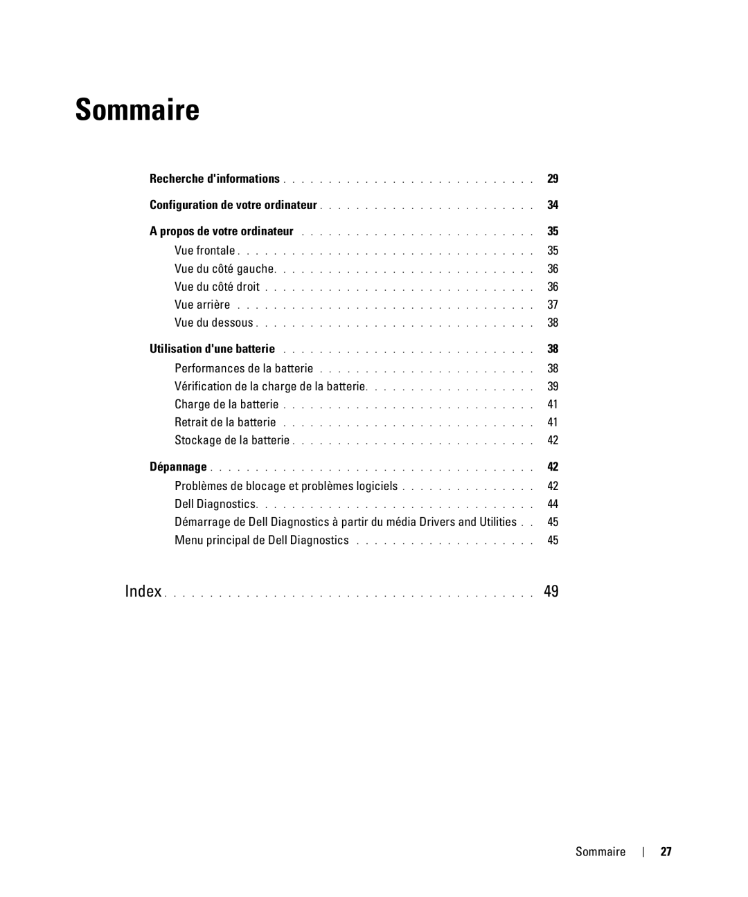 Dell ATG D630, YR870 manual Vérification de la charge de la batterie, Problèmes de blocage et problèmes logiciels, Sommaire 