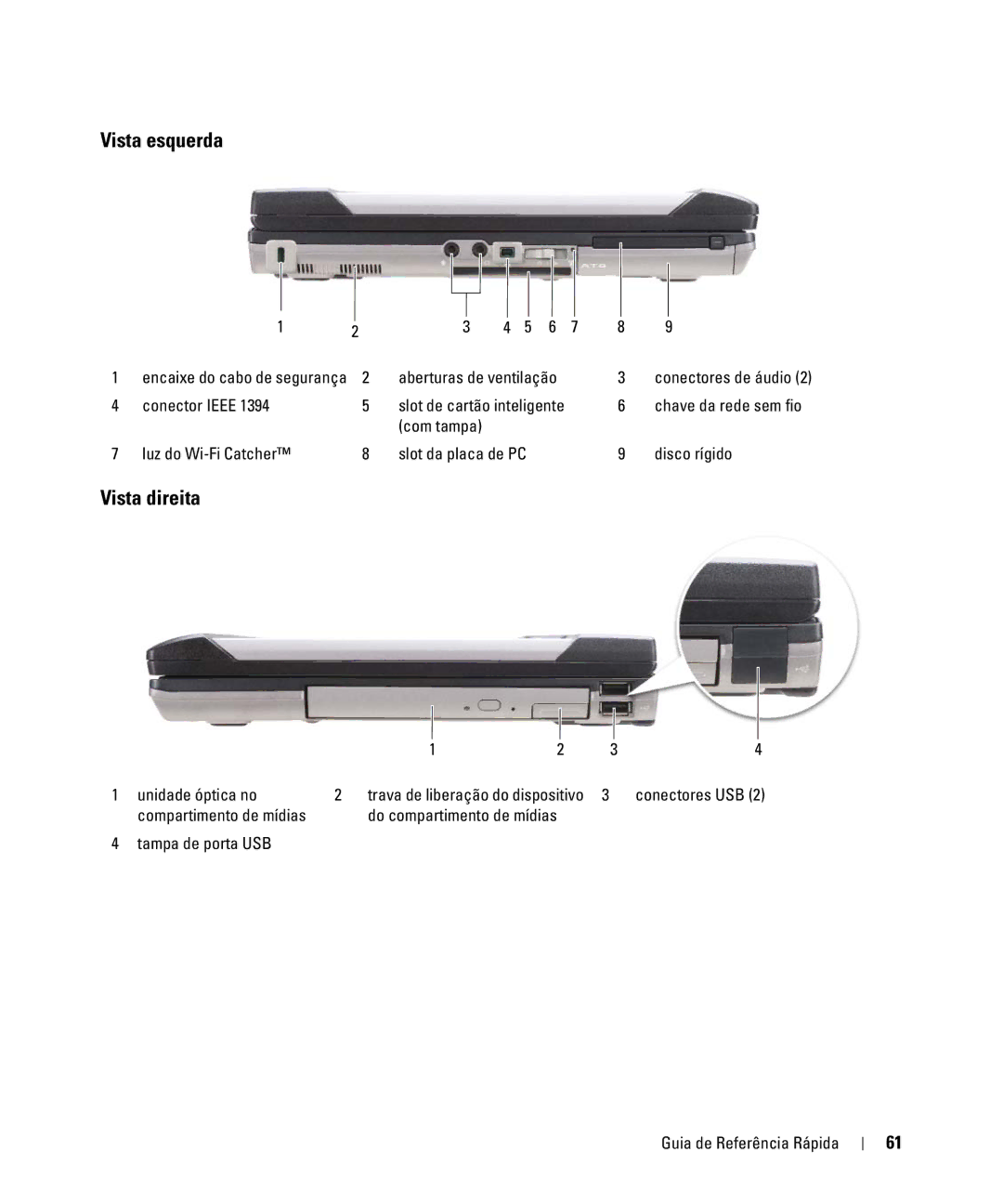 Dell ATG D630, YR870 manual Vista esquerda, Vista direita 