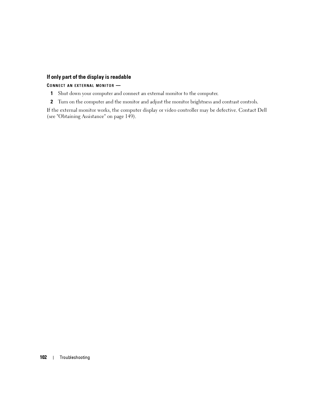 Dell YT465 manual If only part of the display is readable, 102 