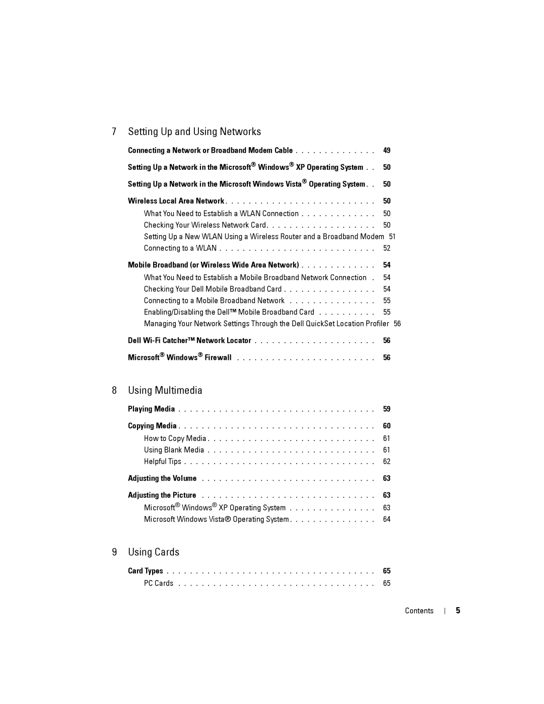 Dell YT465 manual Connecting a Network or Broadband Modem Cable, Mobile Broadband or Wireless Wide Area Network 