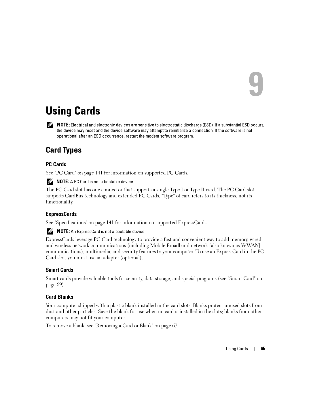 Dell YT465 manual Using Cards, Card Types 