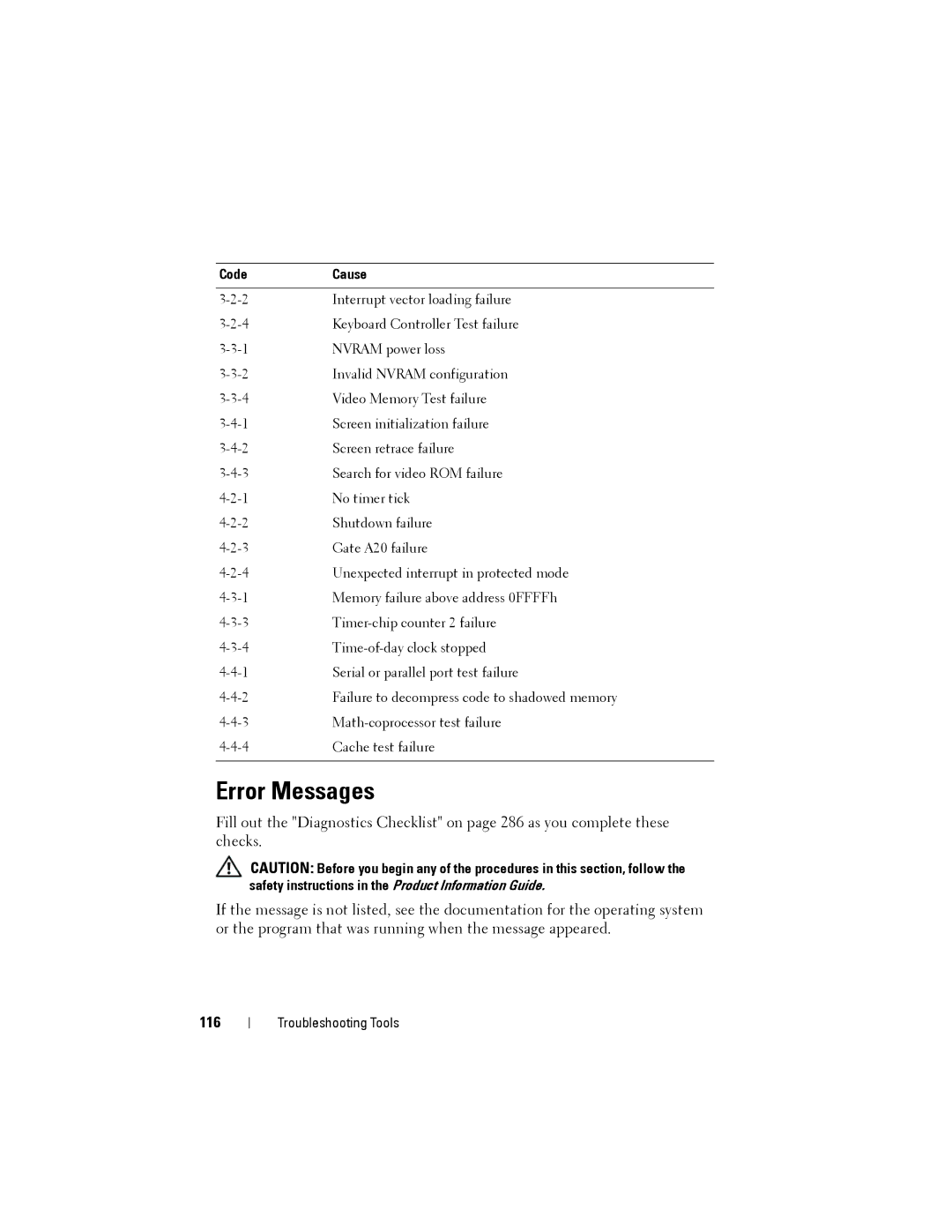 Dell YT583 manual Error Messages, 116 