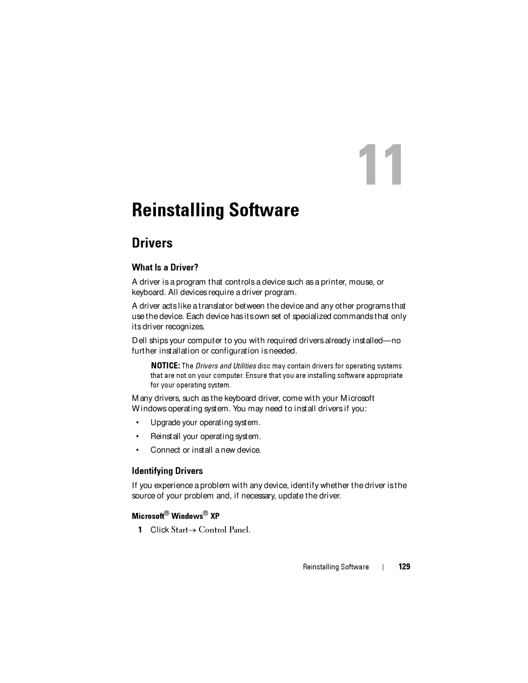 Dell YT583 manual What Is a Driver?, Identifying Drivers, Microsoft Windows XP, 129 