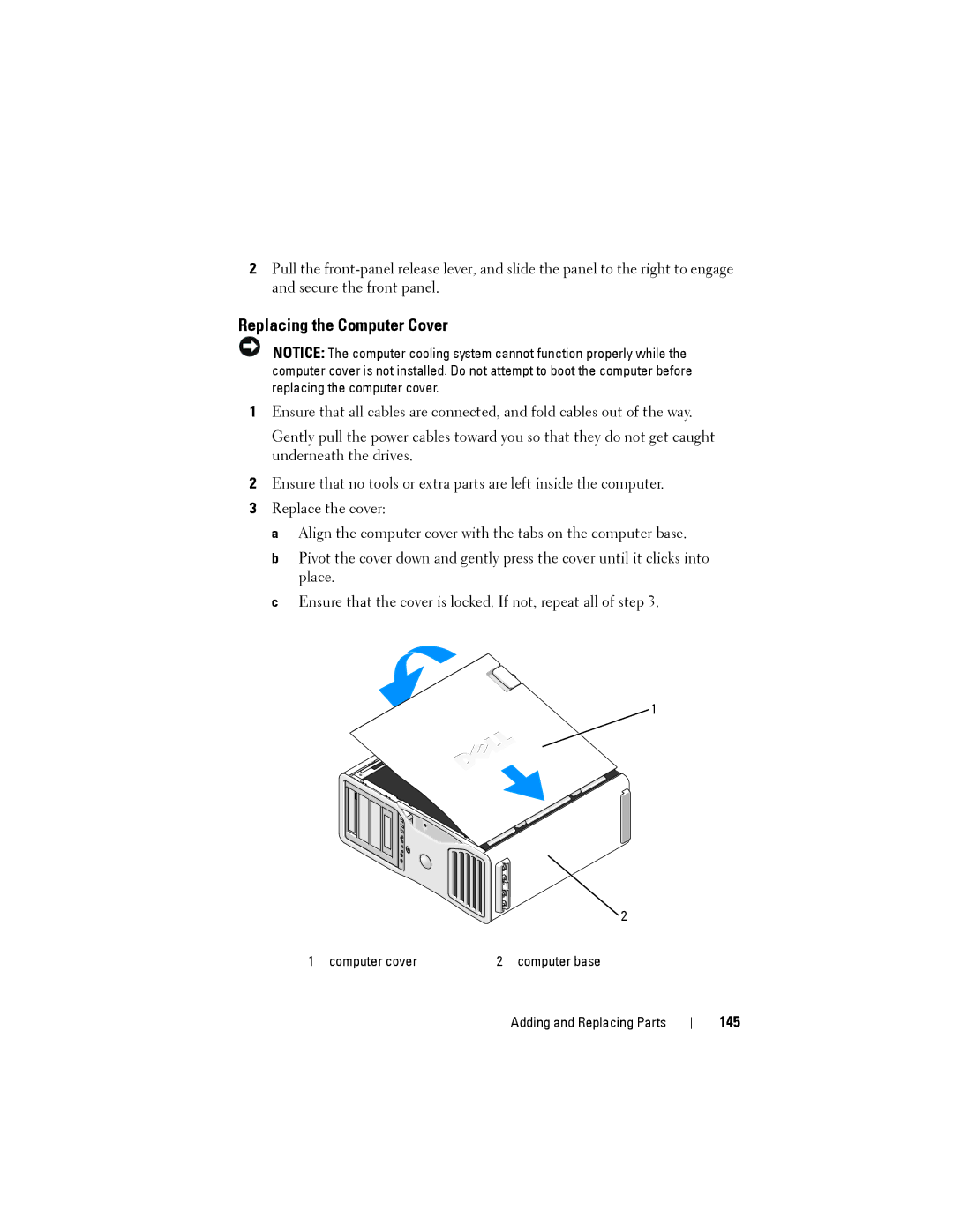 Dell YT583 manual Replacing the Computer Cover, 145 