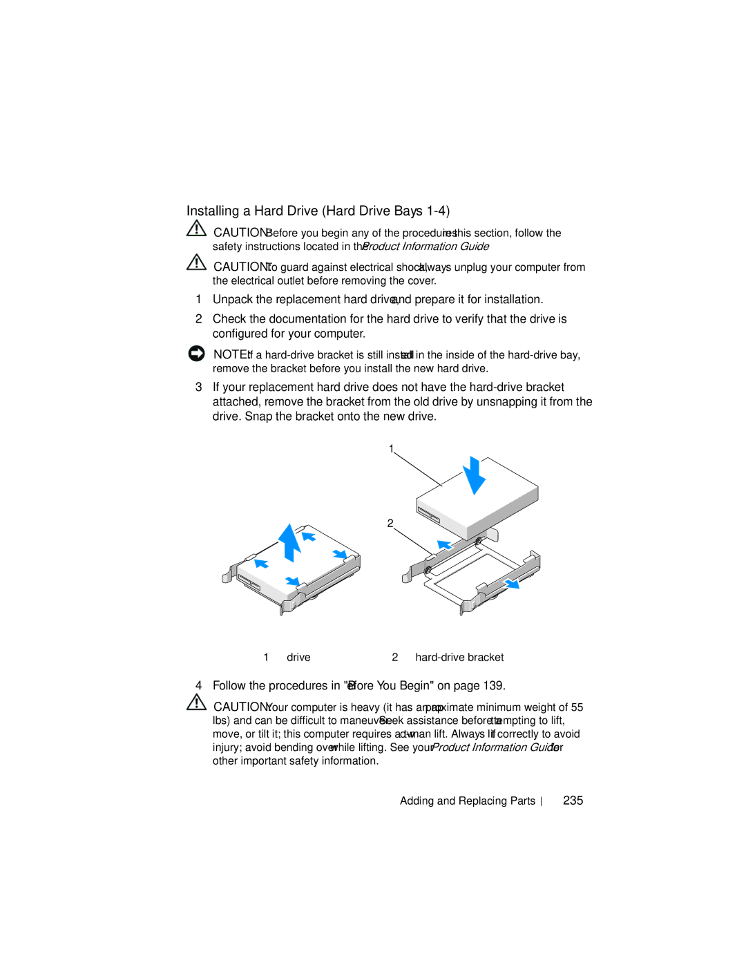 Dell YT583 manual Installing a Hard Drive Hard Drive Bays, 235 