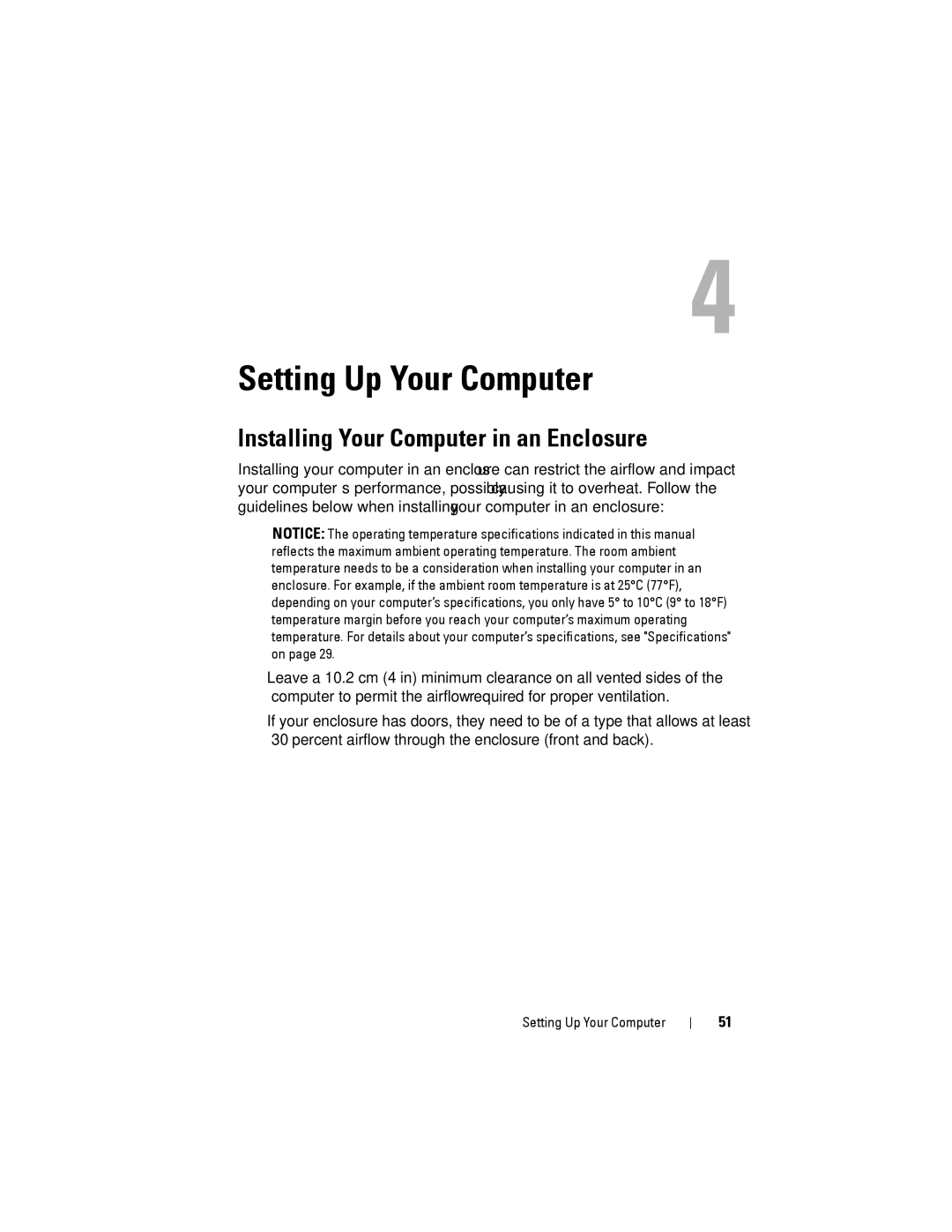 Dell YT583 manual Setting Up Your Computer, Installing Your Computer in an Enclosure 