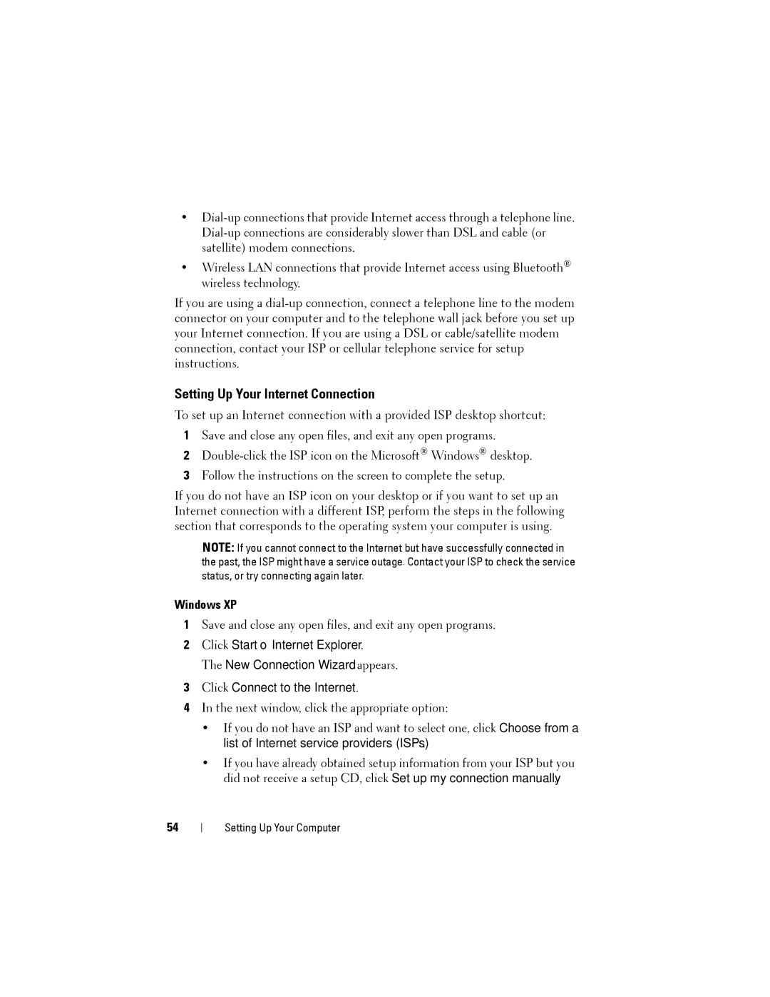 Dell YT583 manual Setting Up Your Internet Connection, Windows XP 