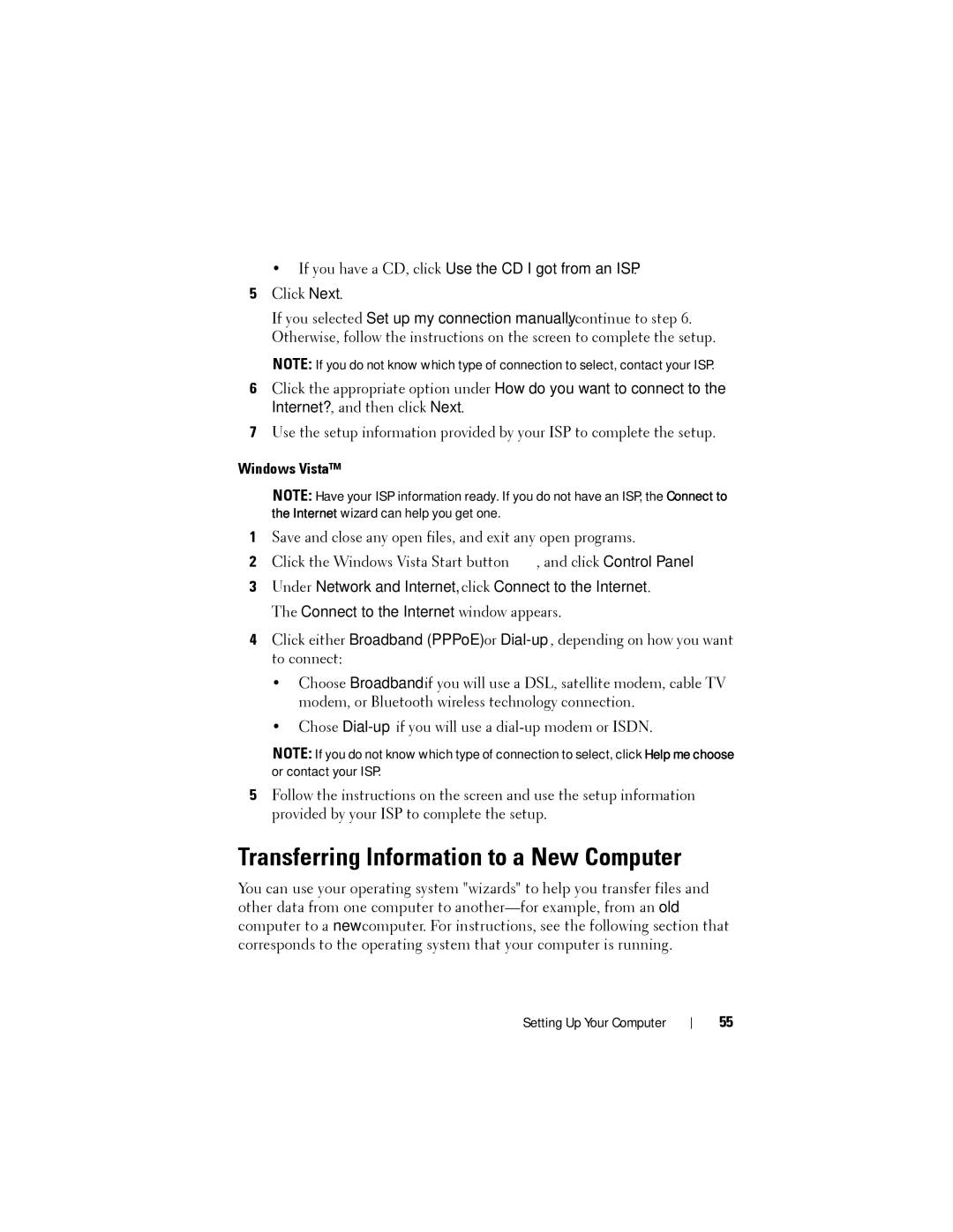 Dell YT583 manual Transferring Information to a New Computer, Windows Vista 