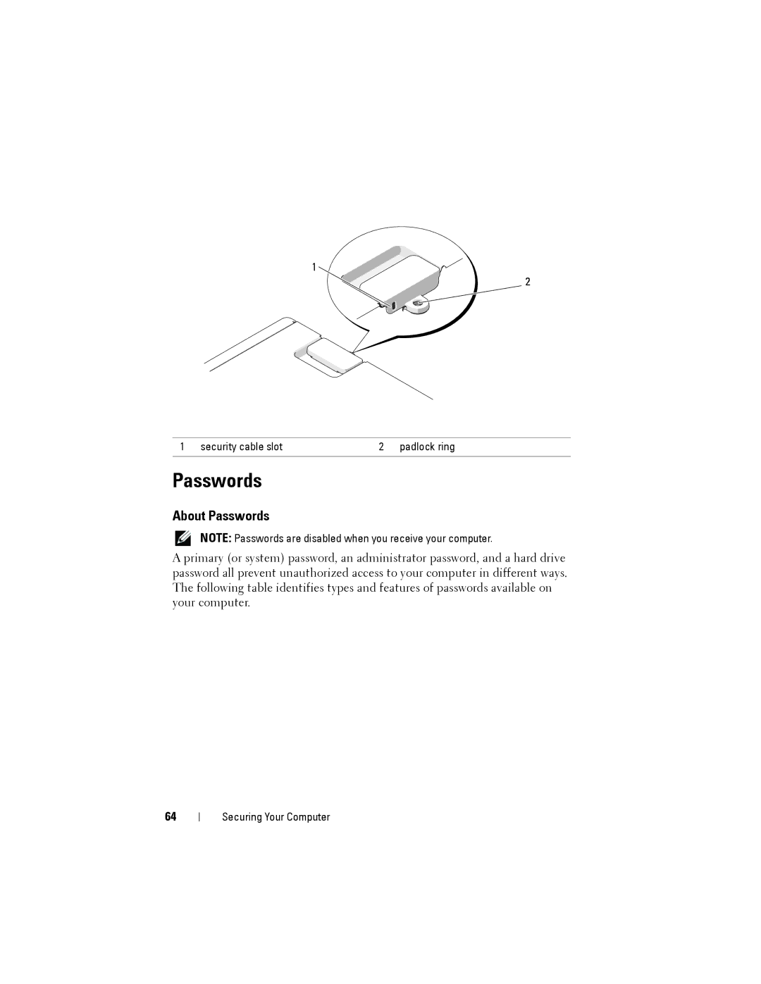 Dell YT583 manual About Passwords 