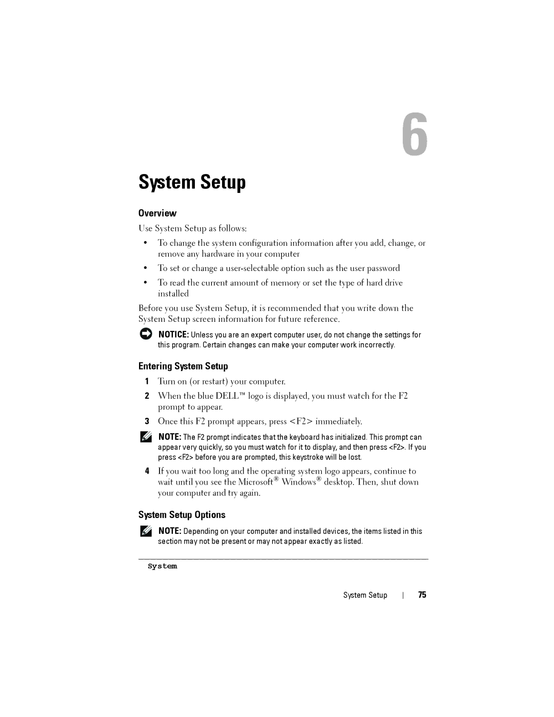 Dell YT583 manual Overview, Entering System Setup, System Setup Options 