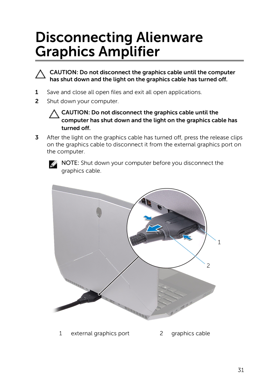 Dell Z01G manual Disconnecting Alienware Graphics Amplifier 