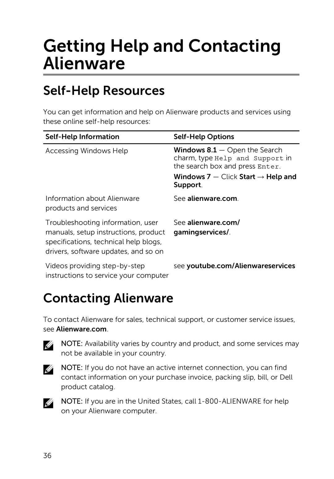 Dell Z01G manual Getting Help and Contacting Alienware, Self-Help Resources 