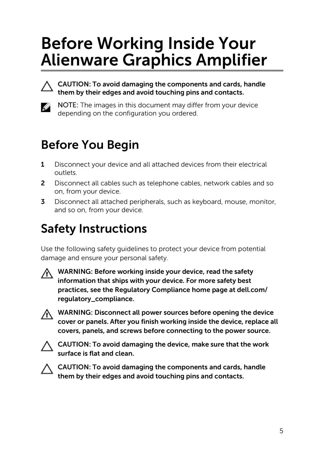 Dell Z01G manual Before Working Inside Your Alienware Graphics Amplifier, Before You Begin, Safety Instructions 