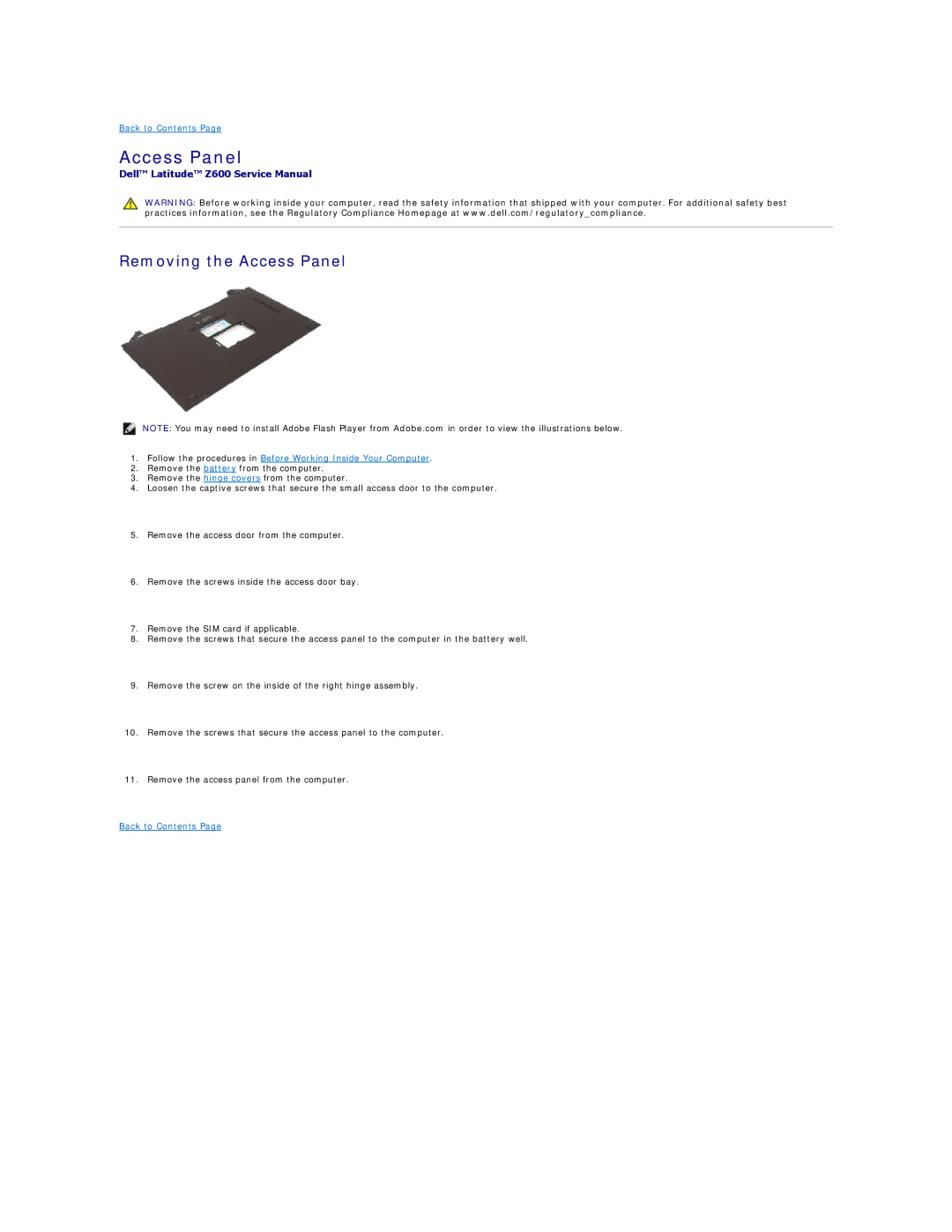 Dell Z600 specifications Removing the Access Panel 