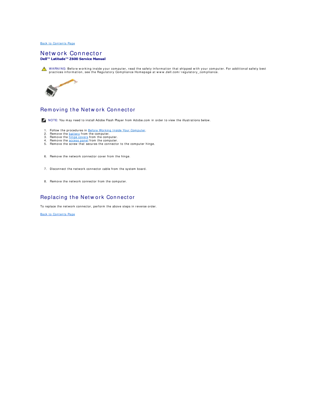 Dell Z600 specifications Removing the Network Connector, Replacing the Network Connector 