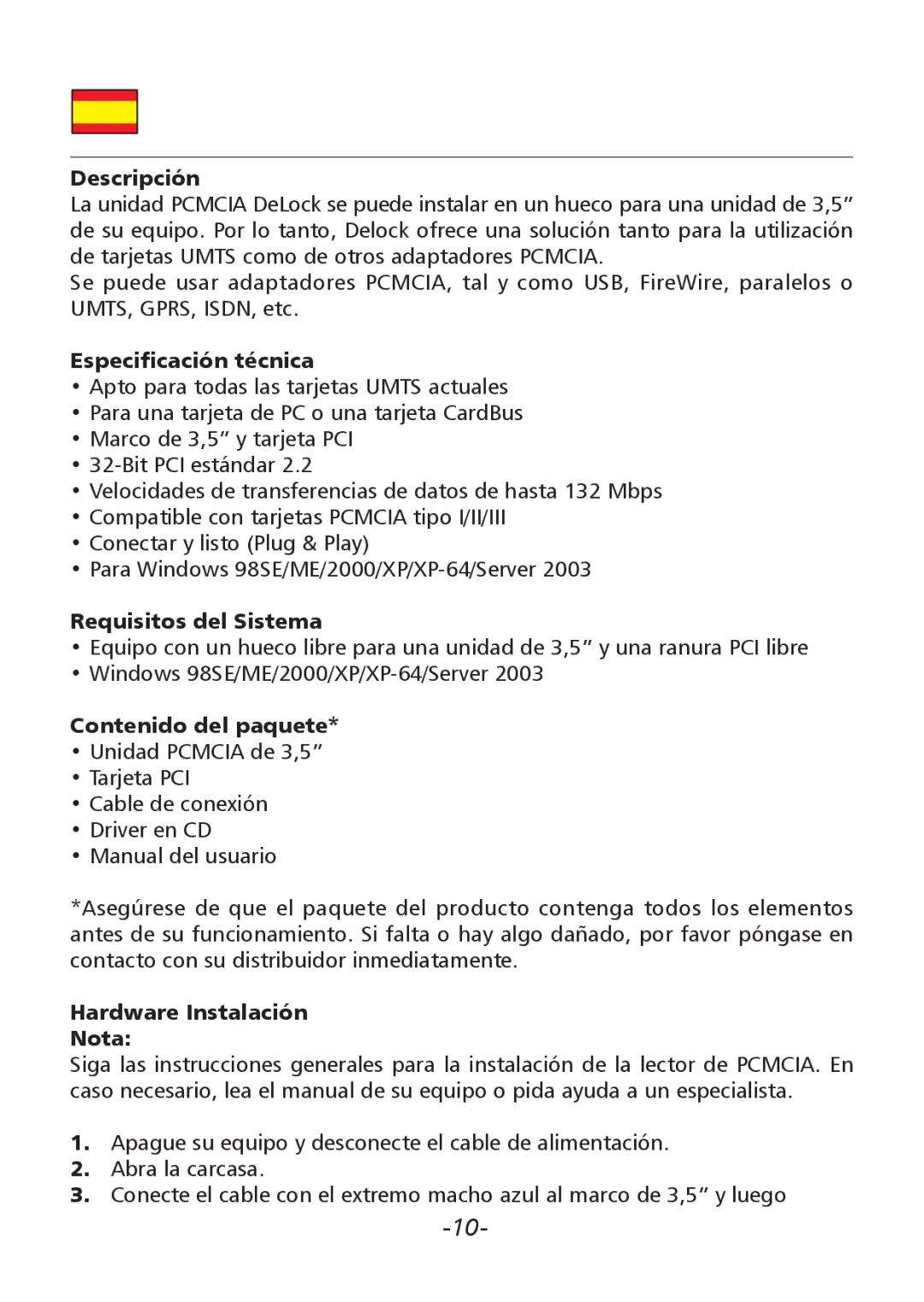 DeLOCK Delock PCMCIA Laufwerk 3.5" CardBus / umts Lesegerat Descripción, Especificación técnica, Requisitos del Sistema 