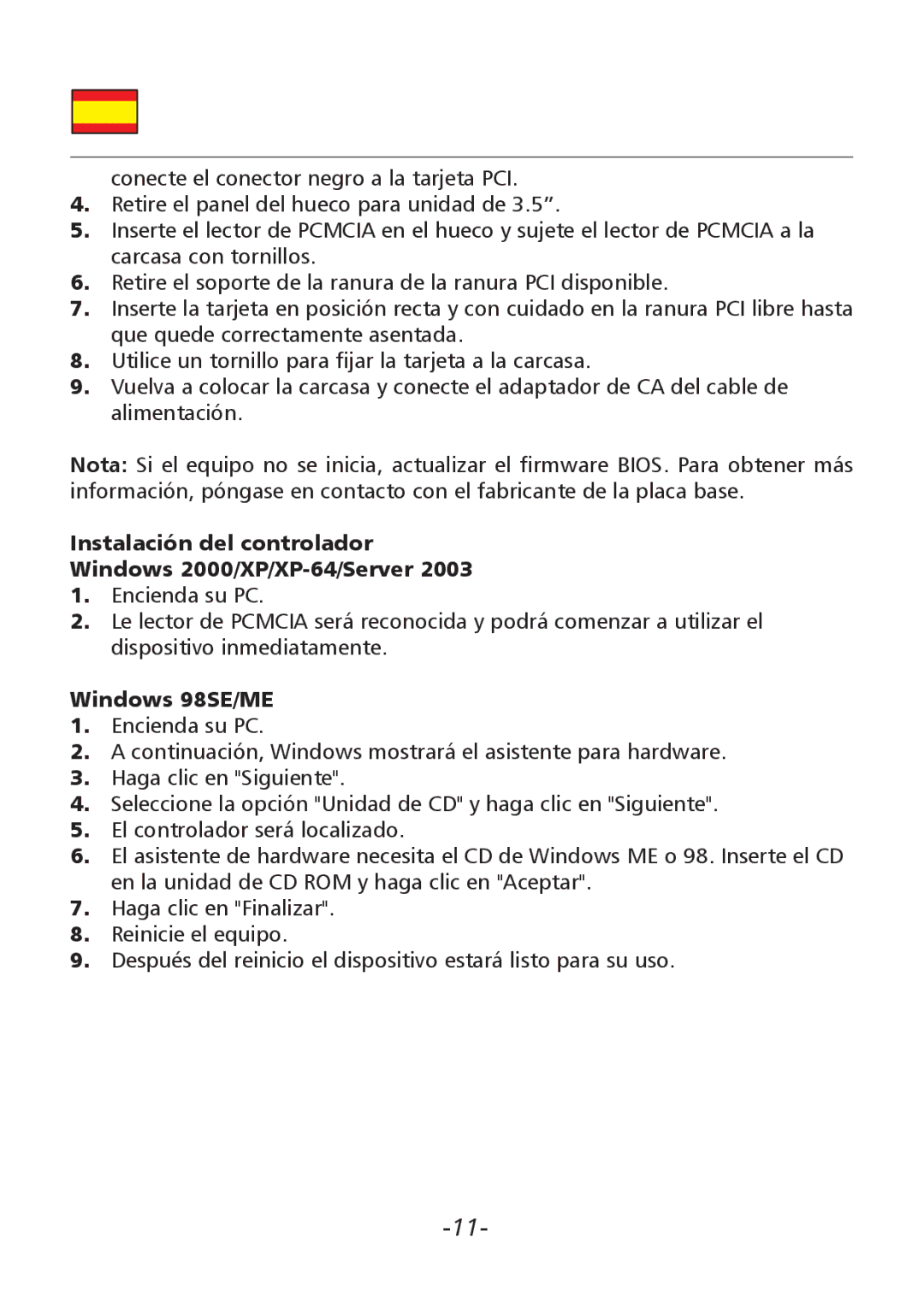 DeLOCK 66000 user manual Instalación del controlador Windows 2000/XP/XP-64/Server, Windows 98SE/ME 