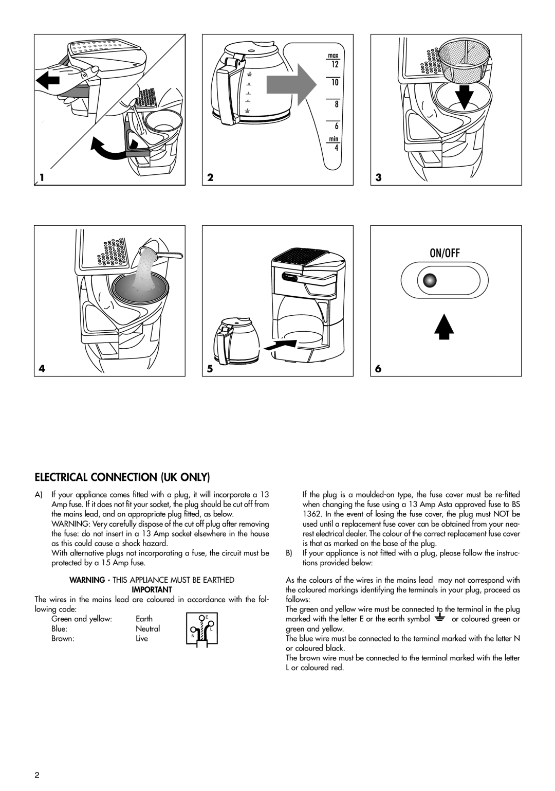 DeLonghi 1321013IDL manual Electrical Connection UK only 