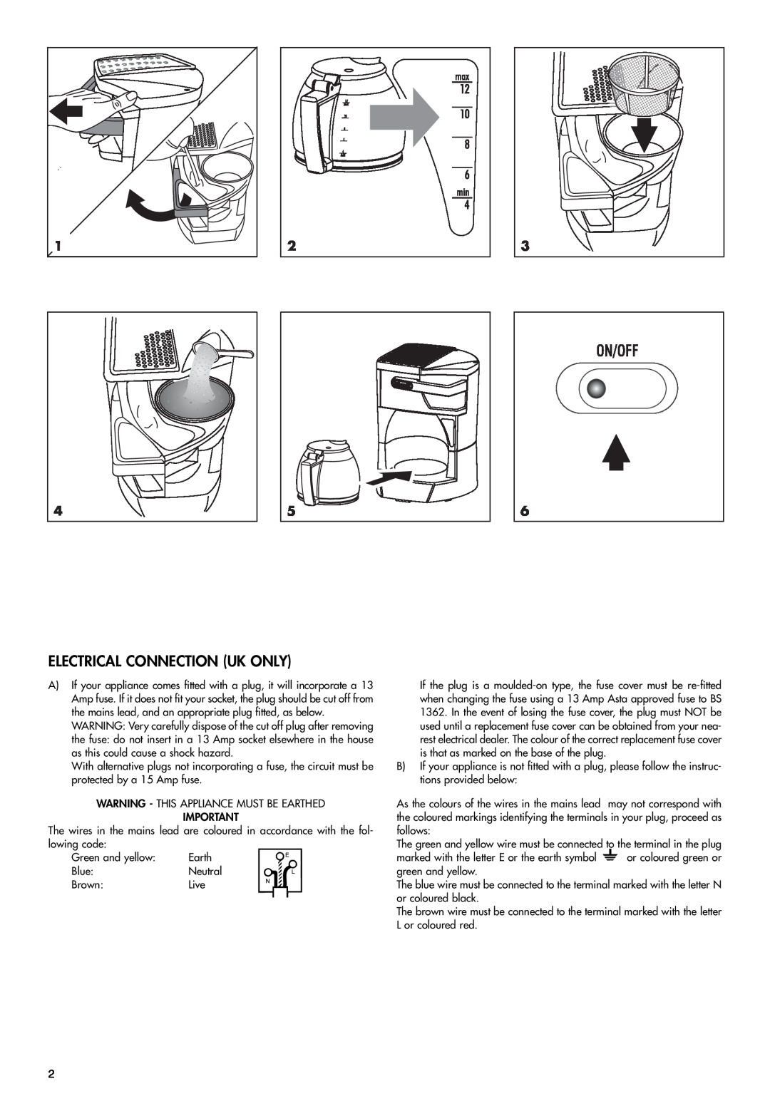 DeLonghi 1321013IDL manual Electrical Connection Uk Only 