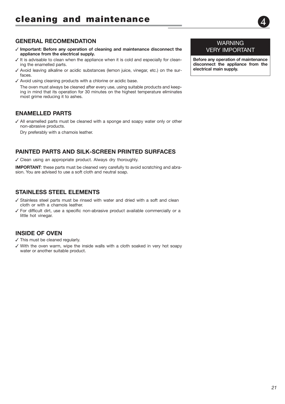 DeLonghi 24 E, 24 SS warranty Cleaning and maintenance 