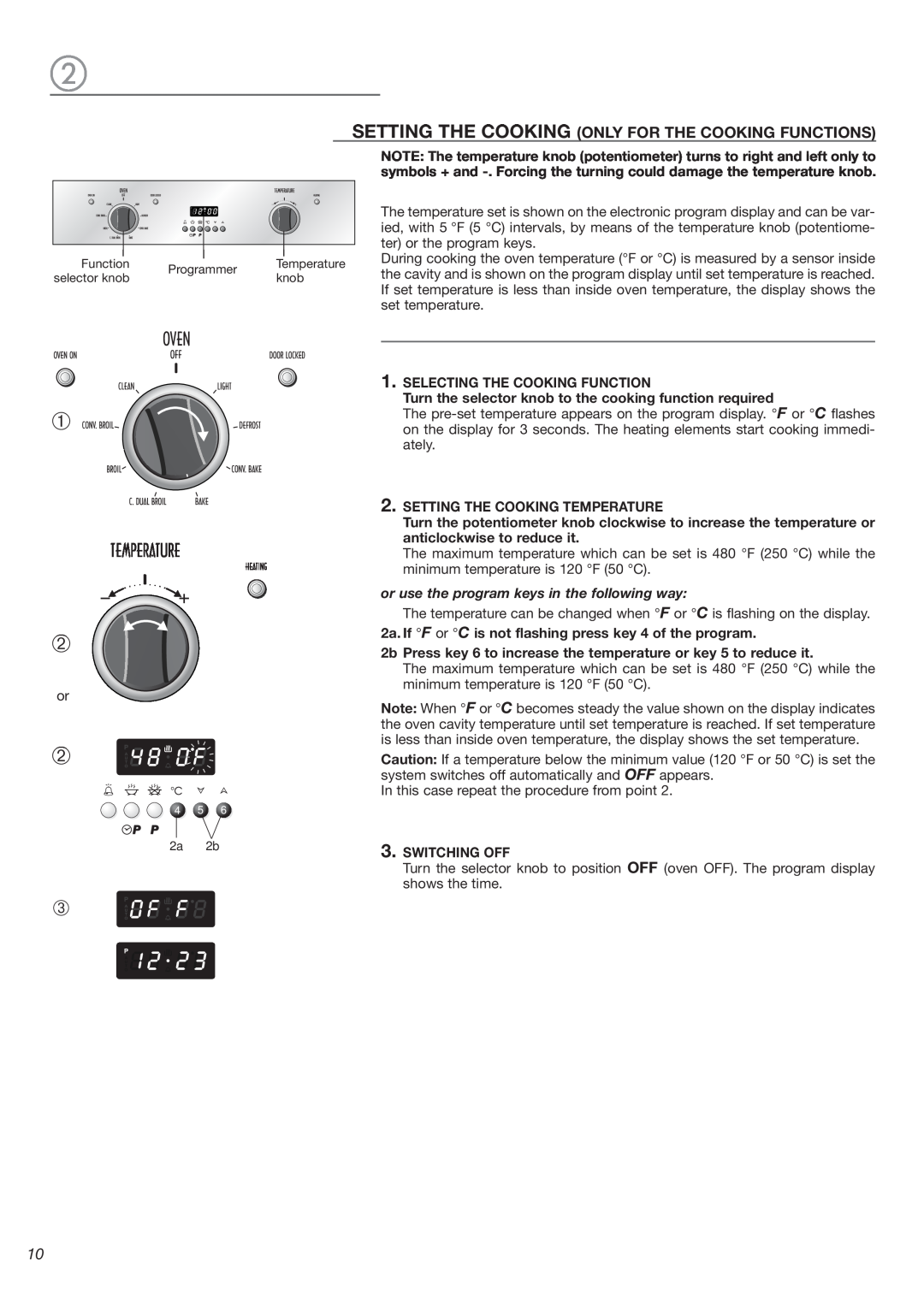 DeLonghi 24 SS Setting The Cooking Only For The Cooking Functions, or use the program keys in the following way, knob 