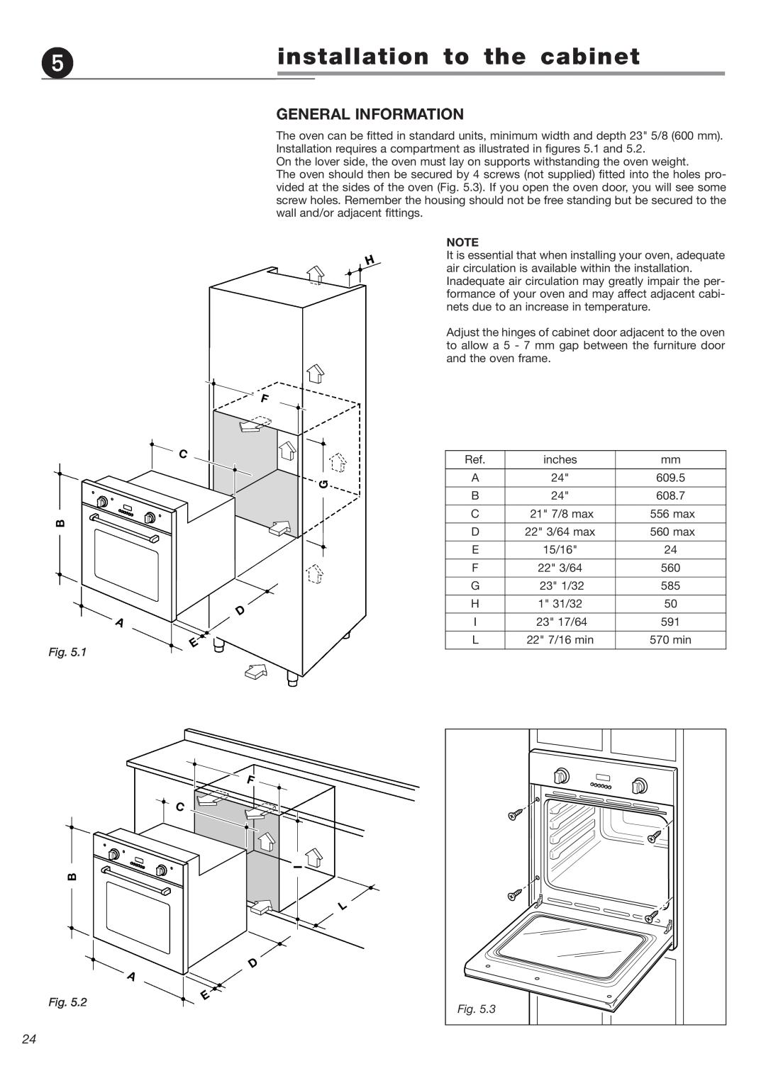DeLonghi 24 SS, 24 E warranty installation to the cabinet, General Information 