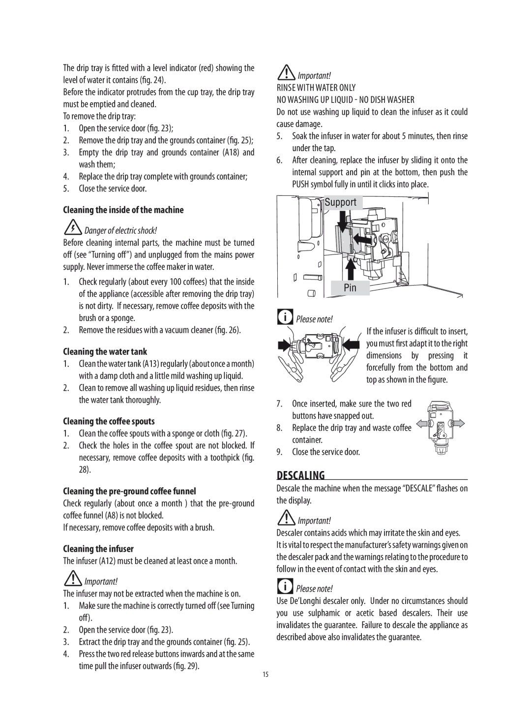 DeLonghi 5713214281 manual Descaling 