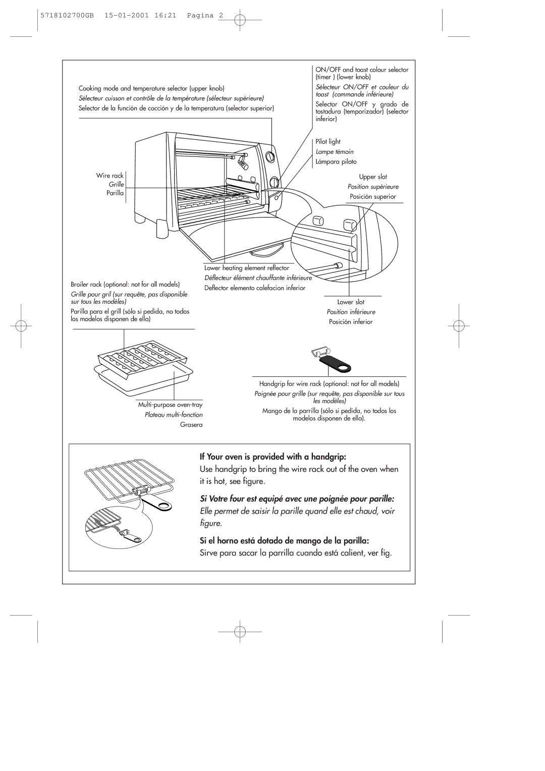 DeLonghi 5718102700GB manual Sélecteur ON/OFF et couleur du toast commande inférieure 