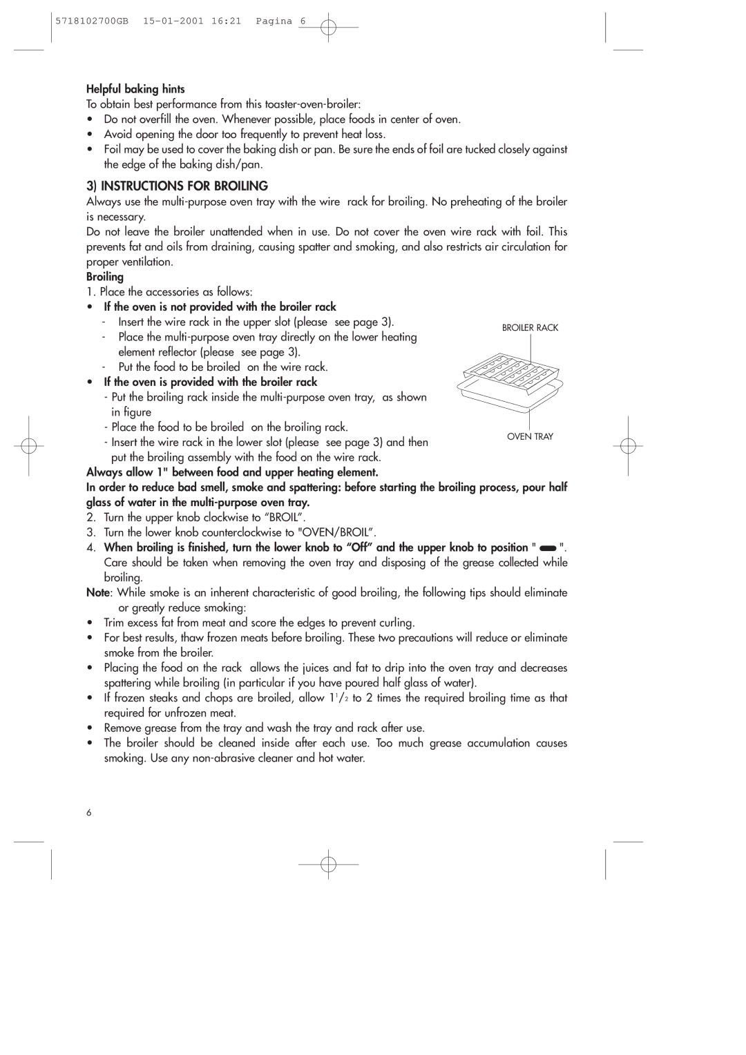 DeLonghi 5718102700GB manual Instructions for Broiling 