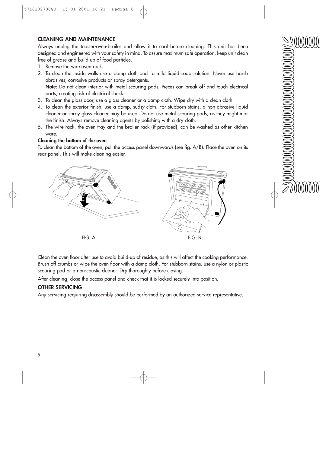 DeLonghi 5718102700GB manual Cleaning and Maintenance, Other Servicing 