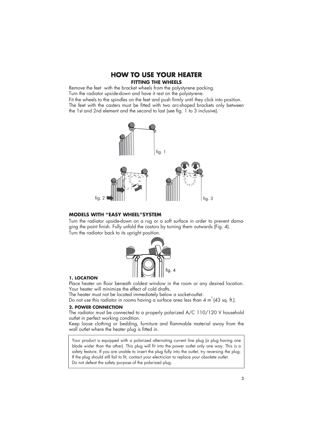 DeLonghi 6708EK manual How To Use Your Heater, Fitting The Wheels, Models With “Easy Wheel”System 