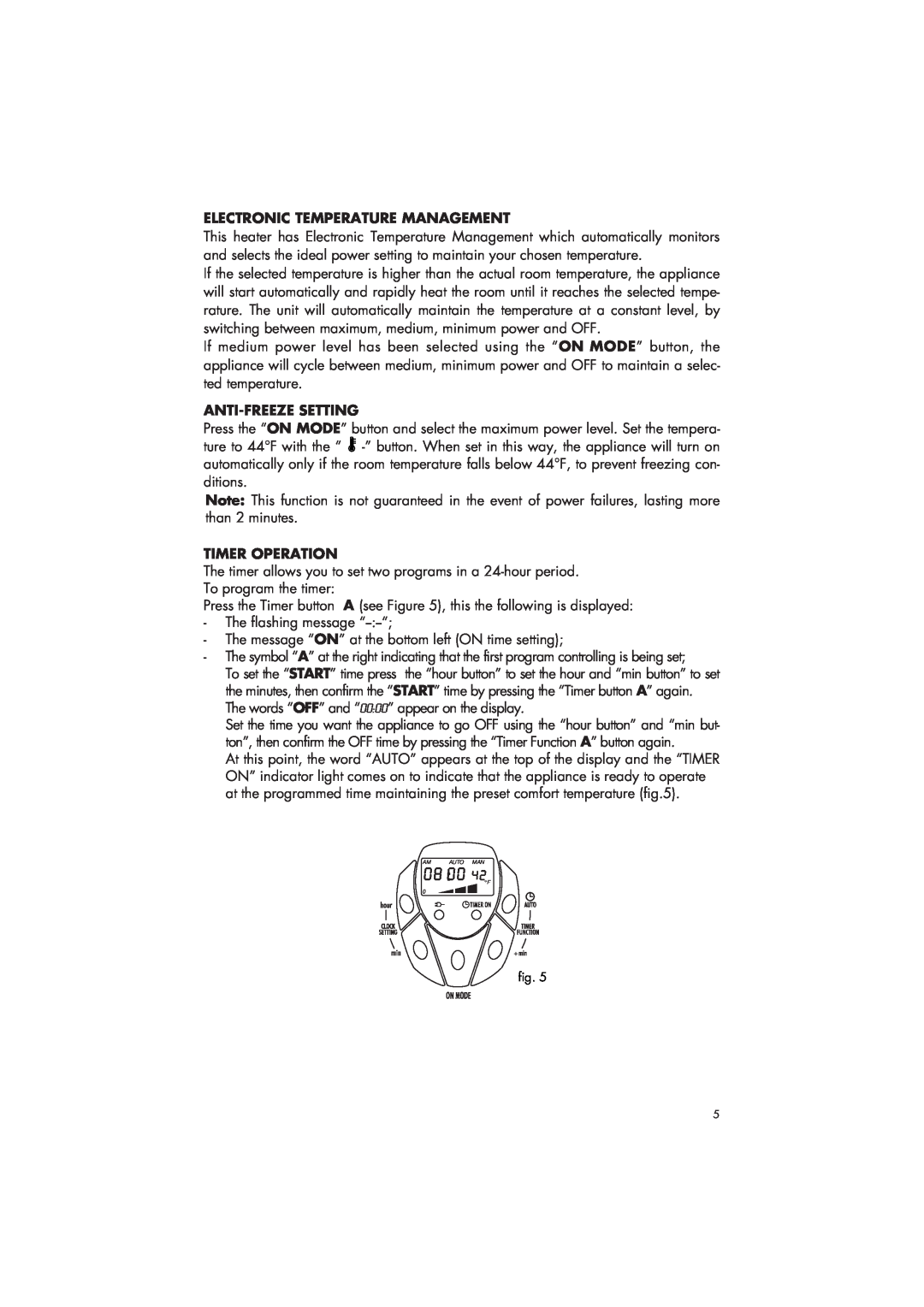 DeLonghi 6708EK manual Electronic Temperature Management, Anti-Freezesetting, Timer Operation 